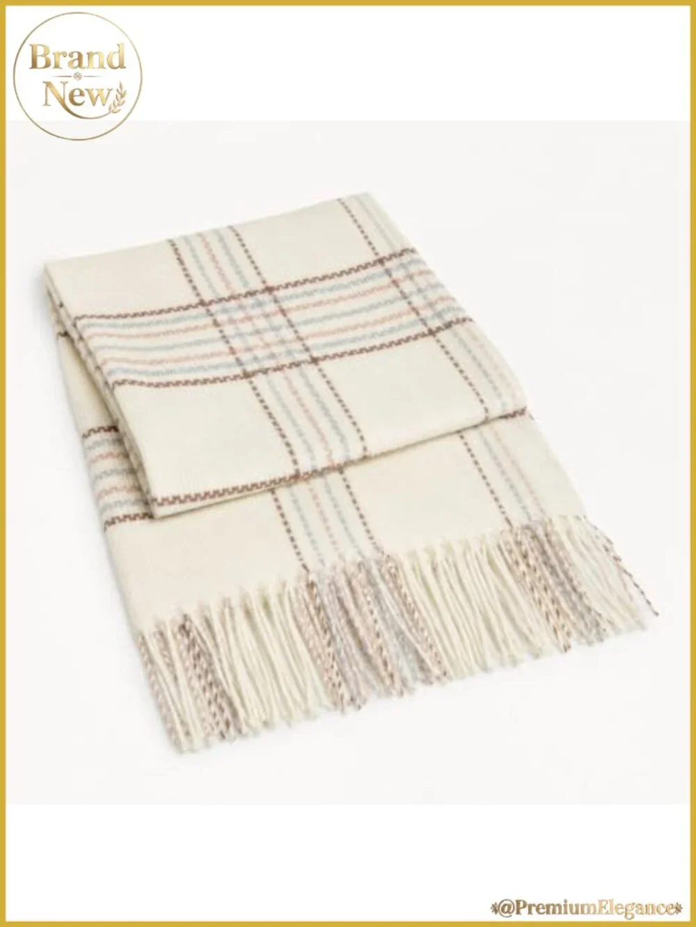 Oversized Plaid Winter Scarf Shawl Wrap with Tassels - Polyester Blend